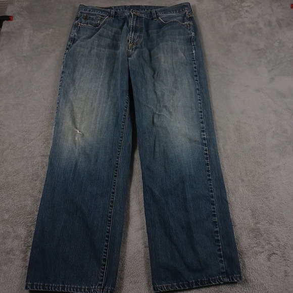 Vintage Lucky Brand Jeans Mens 38x30 Blue Denim Bootcut Distressed Dungarees - Picture 1 of 10